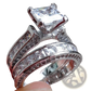 Princess Cut Cz Silver Couple Anniversary Ring Set