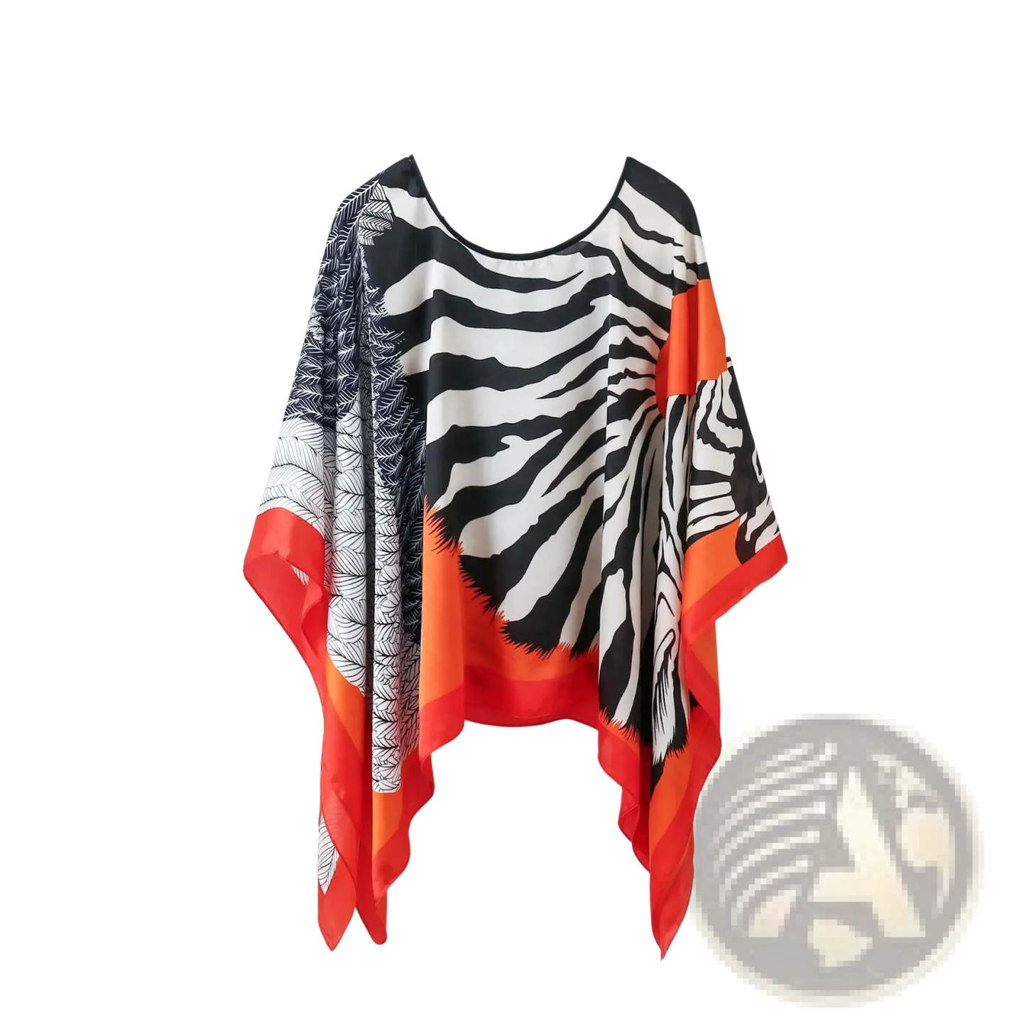 Printed Silk Patterned Pullover Shawl Cape Outerwear