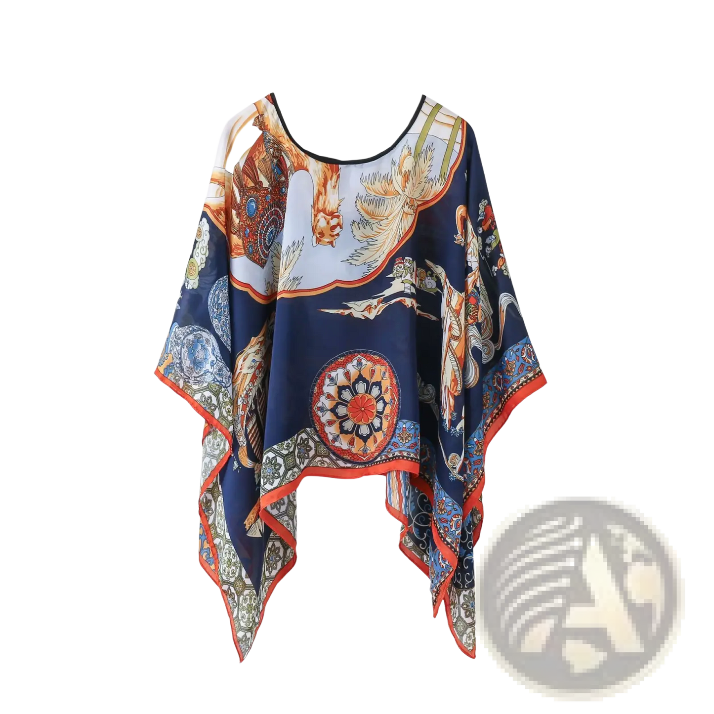 Printed Silk Patterned Pullover Shawl Cape Outerwear