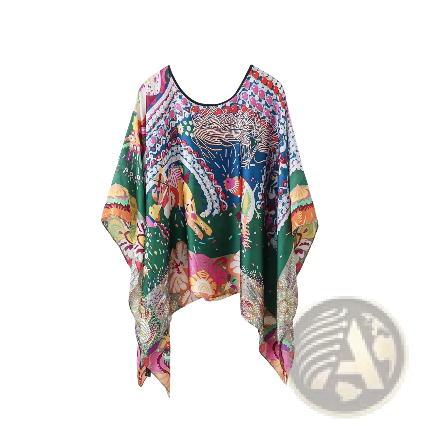 Printed Silk Patterned Pullover Shawl Cape Outerwear
