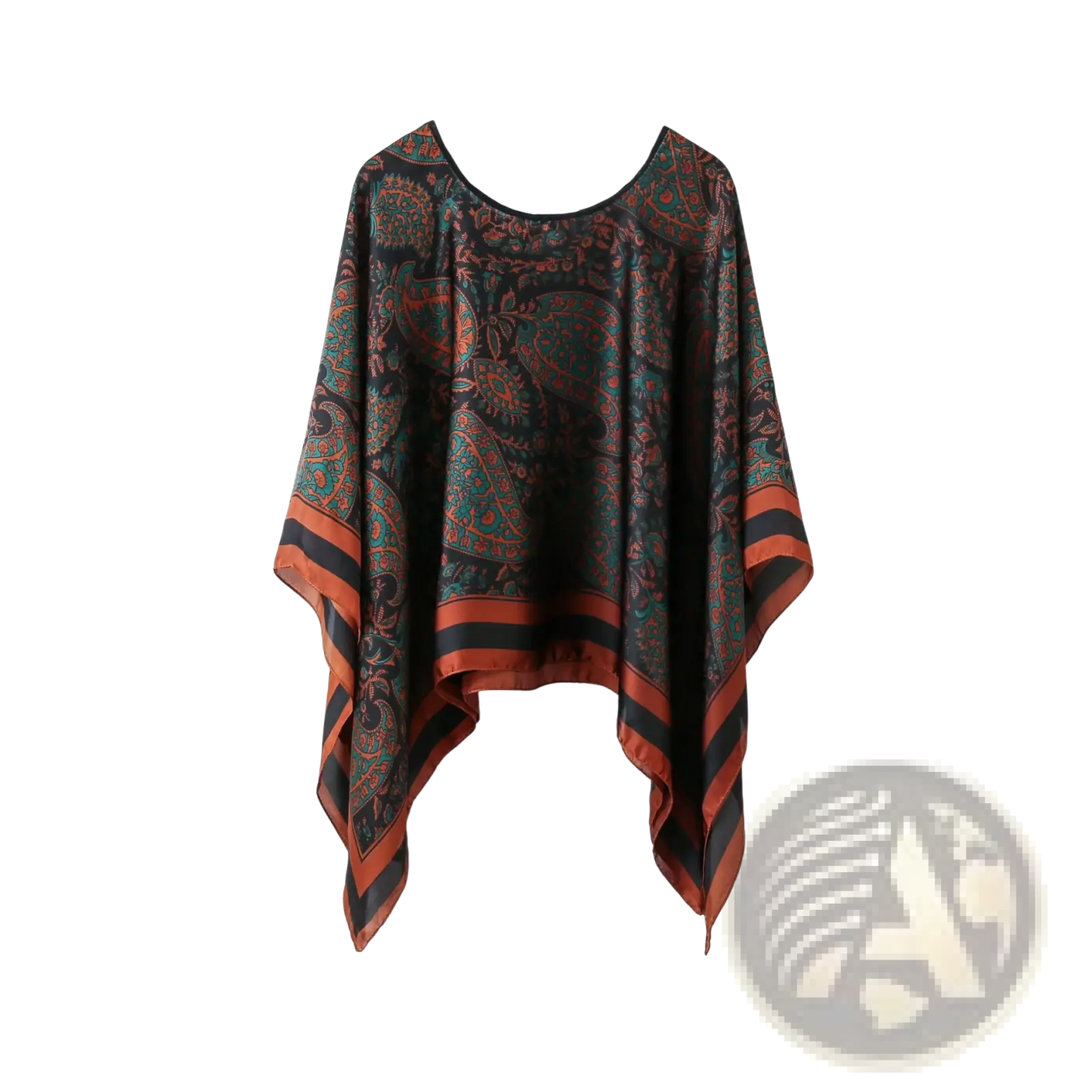 Printed Silk Patterned Pullover Shawl Cape Outerwear