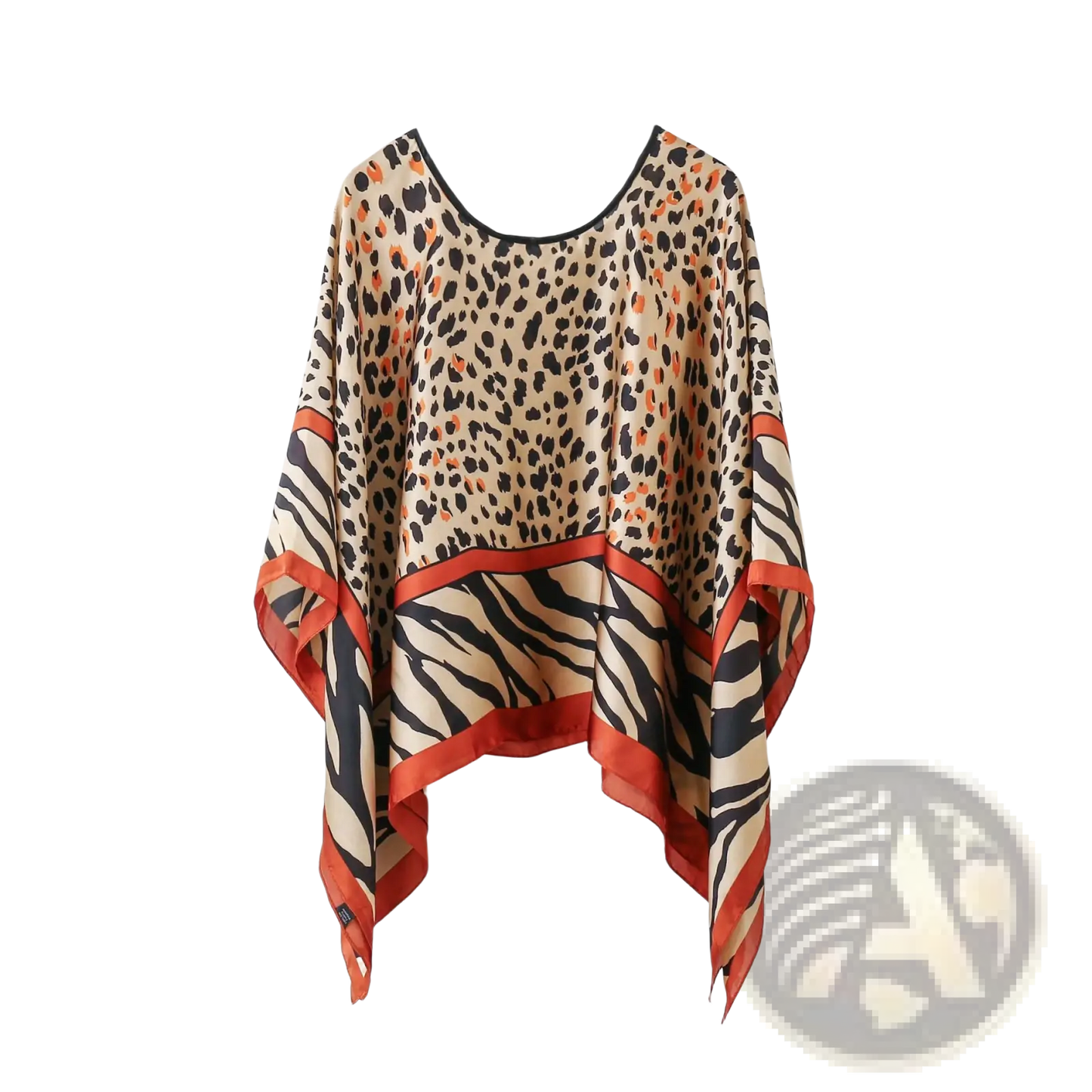 Printed Silk Patterned Pullover Shawl Cape Outerwear