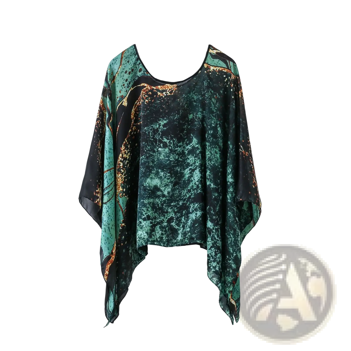 Printed Silk Patterned Pullover Shawl Cape Outerwear
