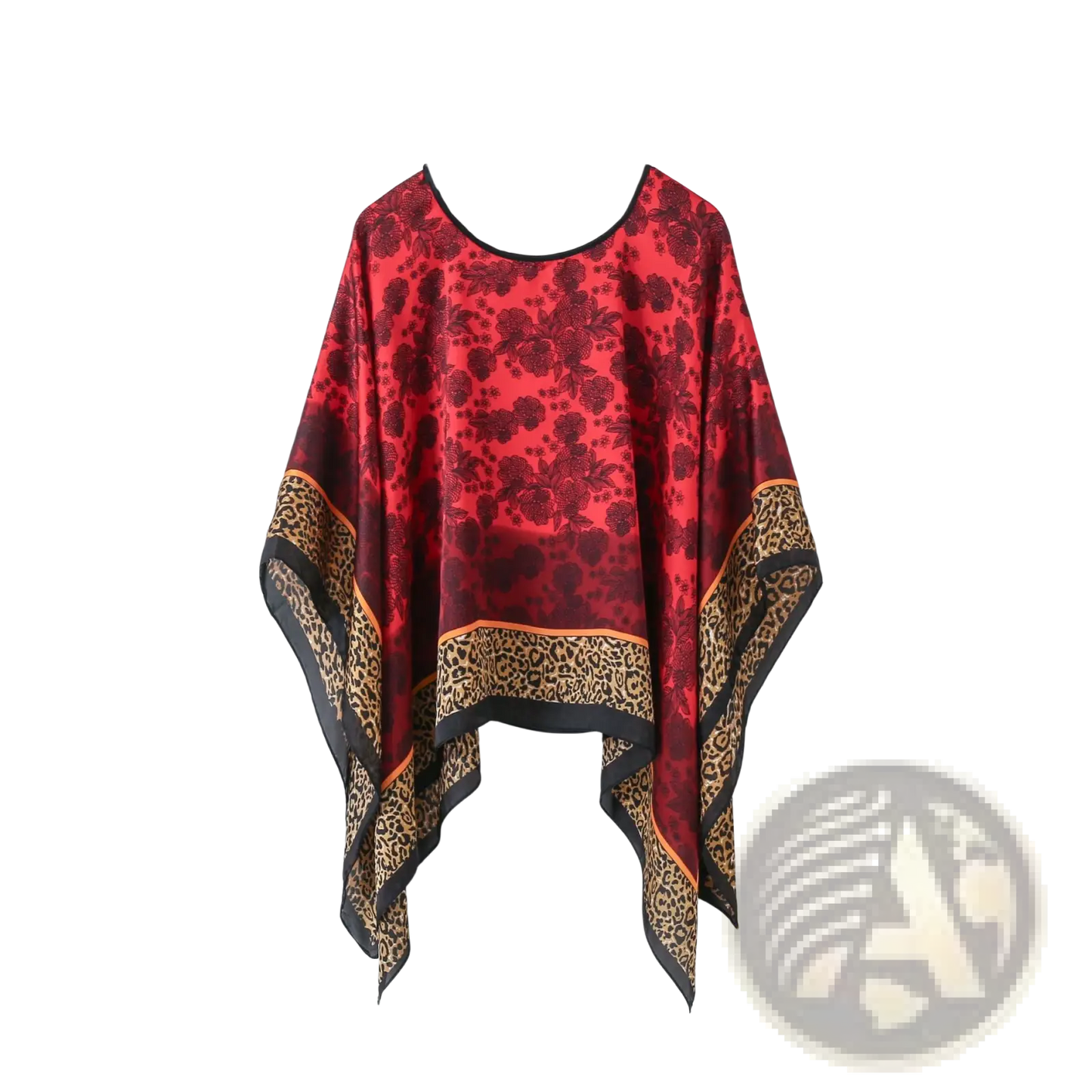 Printed Silk Patterned Pullover Shawl Cape Outerwear