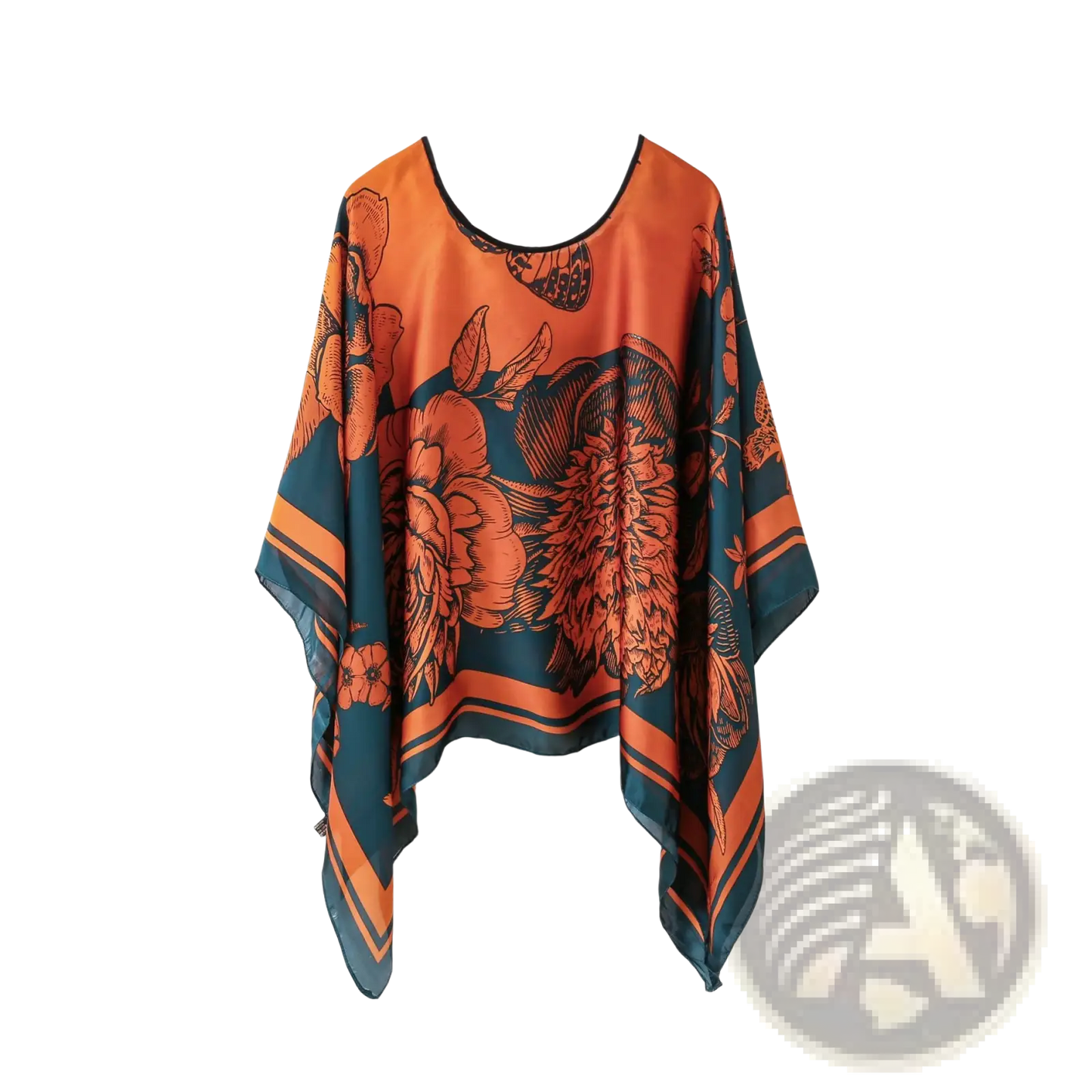 Printed Silk Patterned Pullover Shawl Cape Outerwear