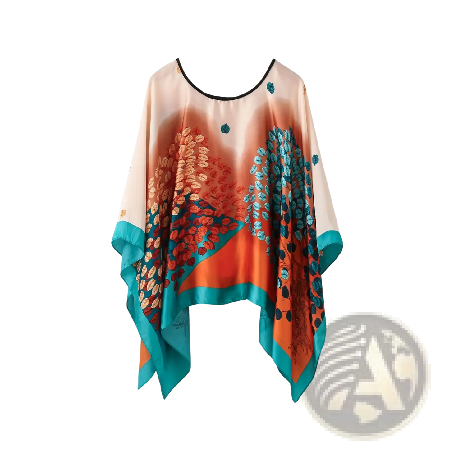 Printed Silk Patterned Pullover Shawl Cape Outerwear