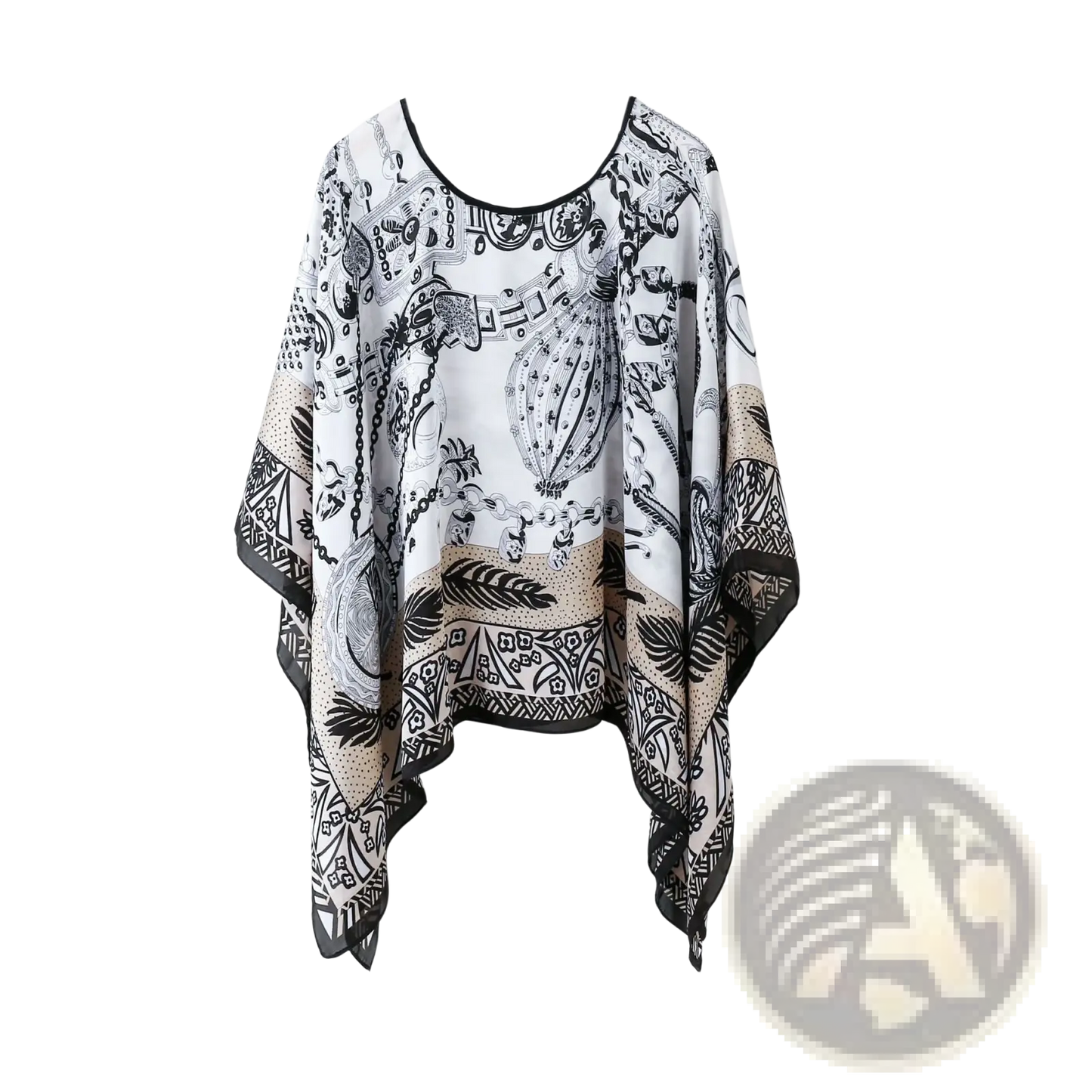 Printed Silk Patterned Pullover Shawl Cape Outerwear
