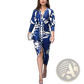 Printed V-neck Geometric Wrap Midi Dress