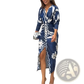 Printed V-neck Geometric Wrap Midi Dress