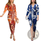 Printed V-neck Geometric Wrap Midi Dress