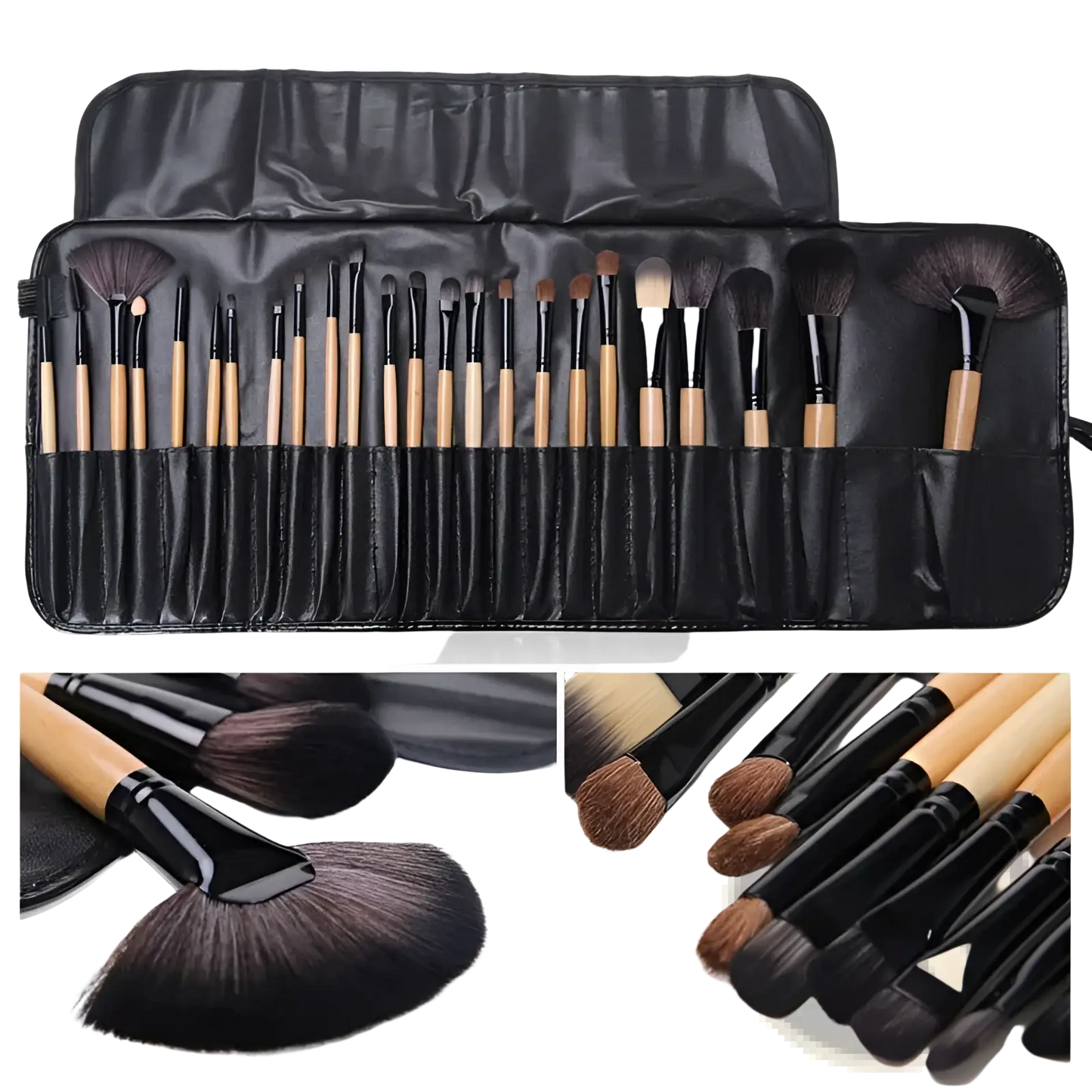 Professional 24 Piece Wooden Makeup Brush Set with Case