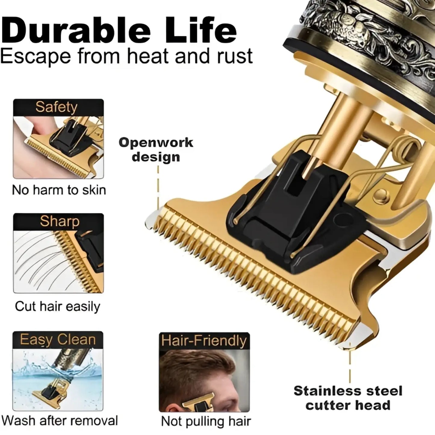Professional Cordless Hair Clippers Gold Beard Trimmer