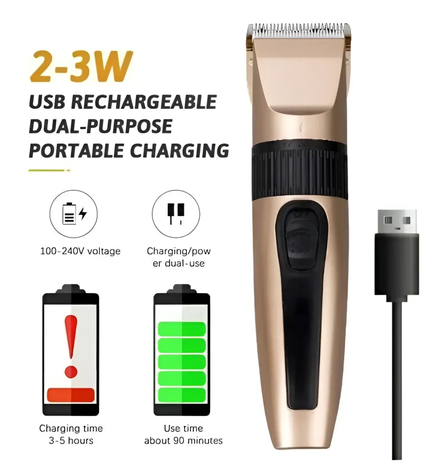 Professional Hair Clippers Cordless Gold Barber Kit
