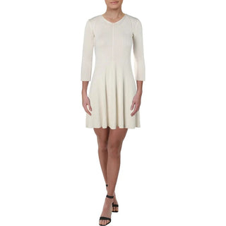 Vestido suéter canelado feminino NY Collection Petites A-Line, tamanho extra grande, branco