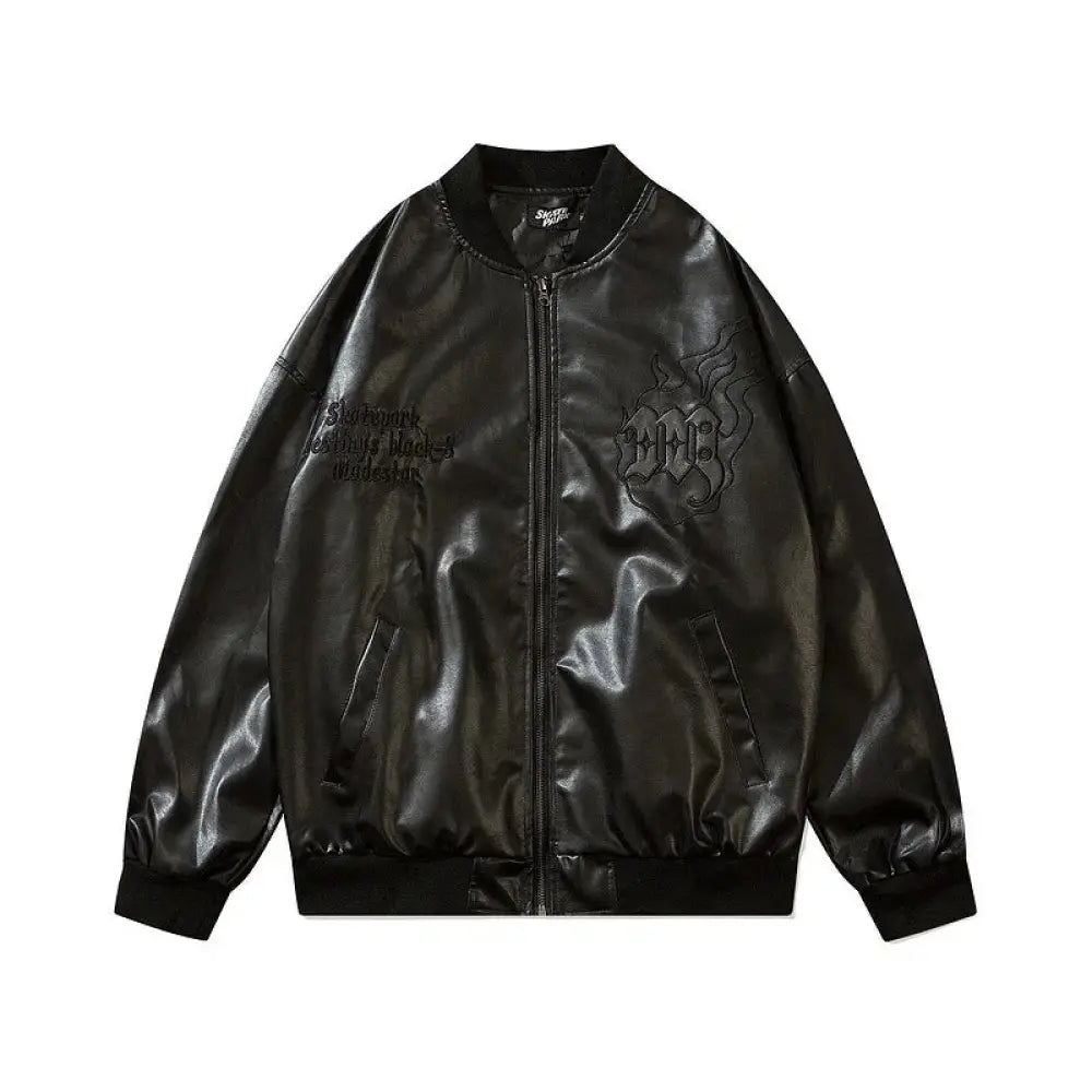 Unisex Maidestar Embroidered Oversized Faux Leather Varsity Jacket