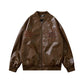 Unisex Maidestar Embroidered Oversized Faux Leather Varsity Jacket