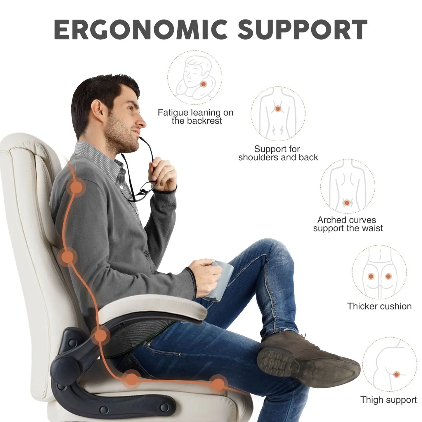 Pu Leather Ergonomic Office Chair with Flip-up Arms