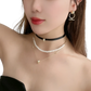 Punk Zirconium Skull Y-shaped Pearl Necklace Set