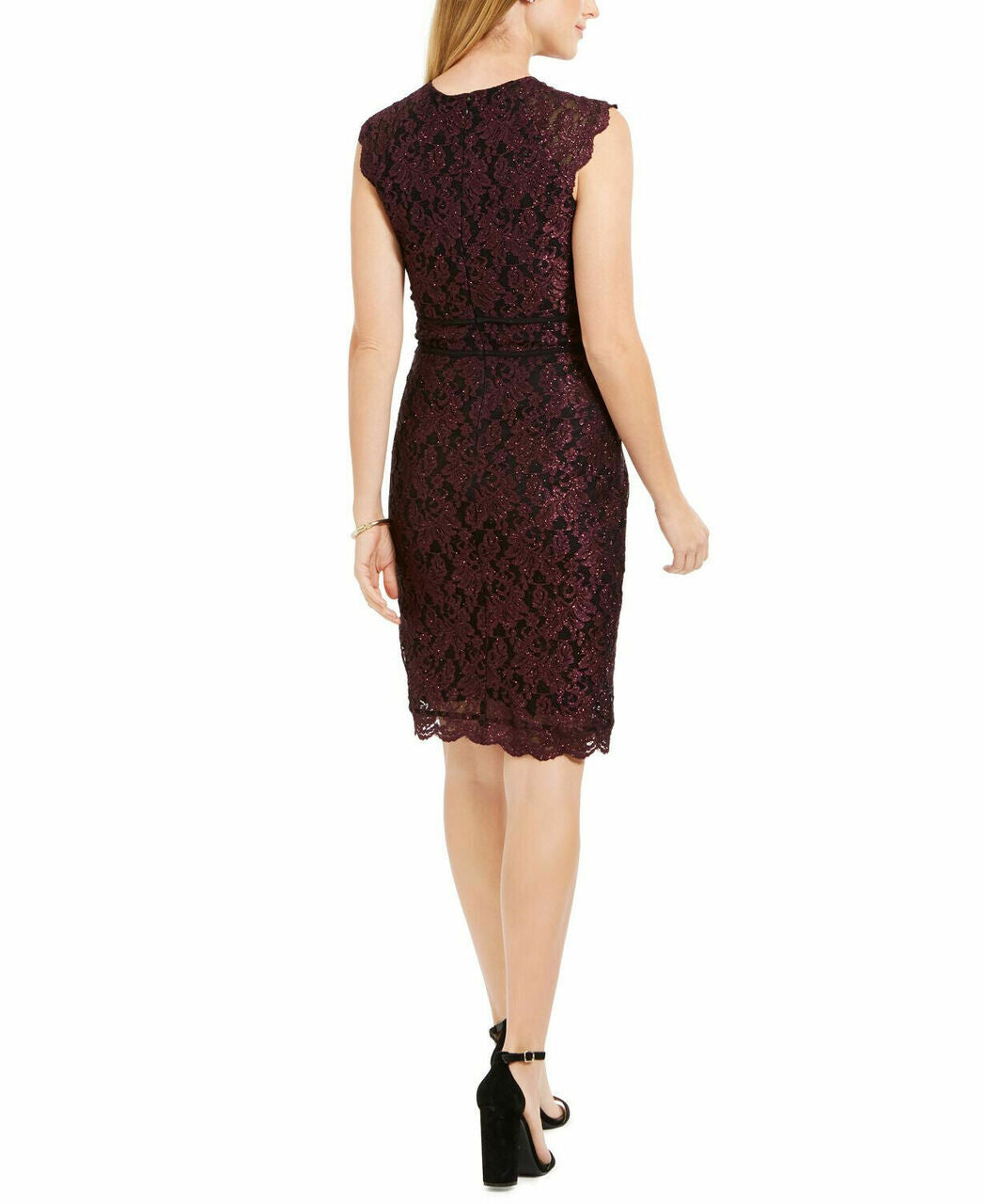 Vestido tubinho de renda metálica feminino Nightway