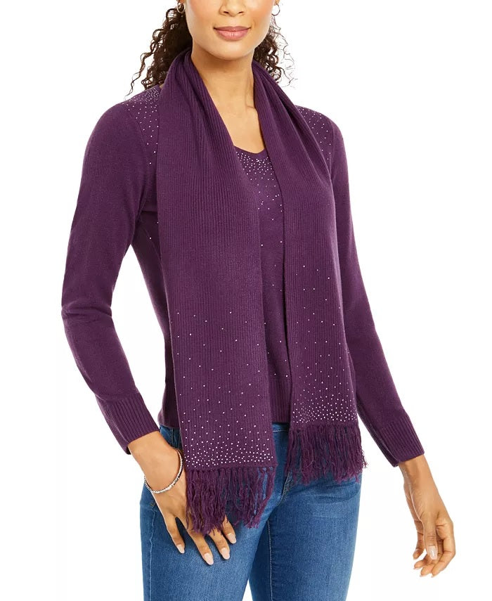 Karen Scott Suéter feminino com estampa de cachecol, roxo, tamanho grande