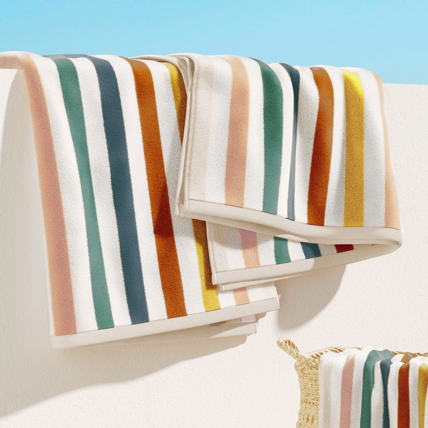 Oversized Striped Border Cabana Beach Towels - Santa Cruz