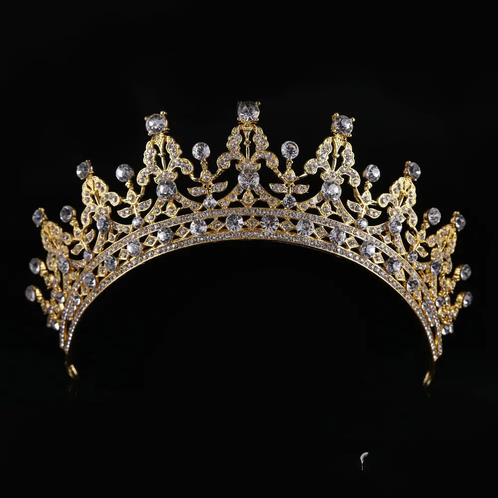 Ornate Crystal Queen Bridal Tiara in Gold and Silver