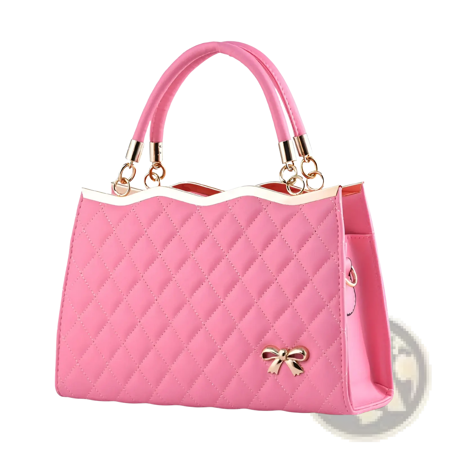 Quilted Bow Crossbody Handbag with Gold Hardware