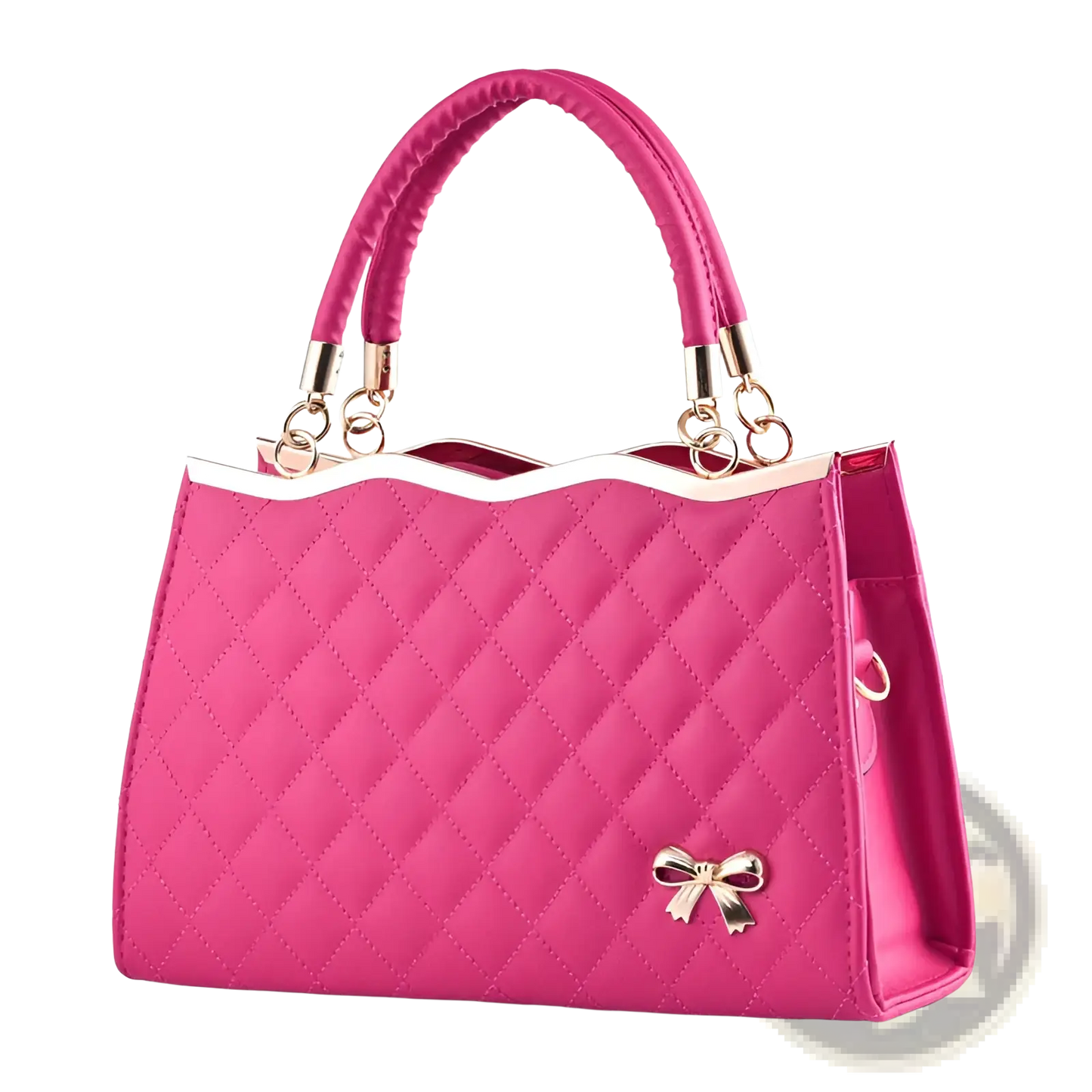 Quilted Bow Crossbody Handbag with Gold Hardware