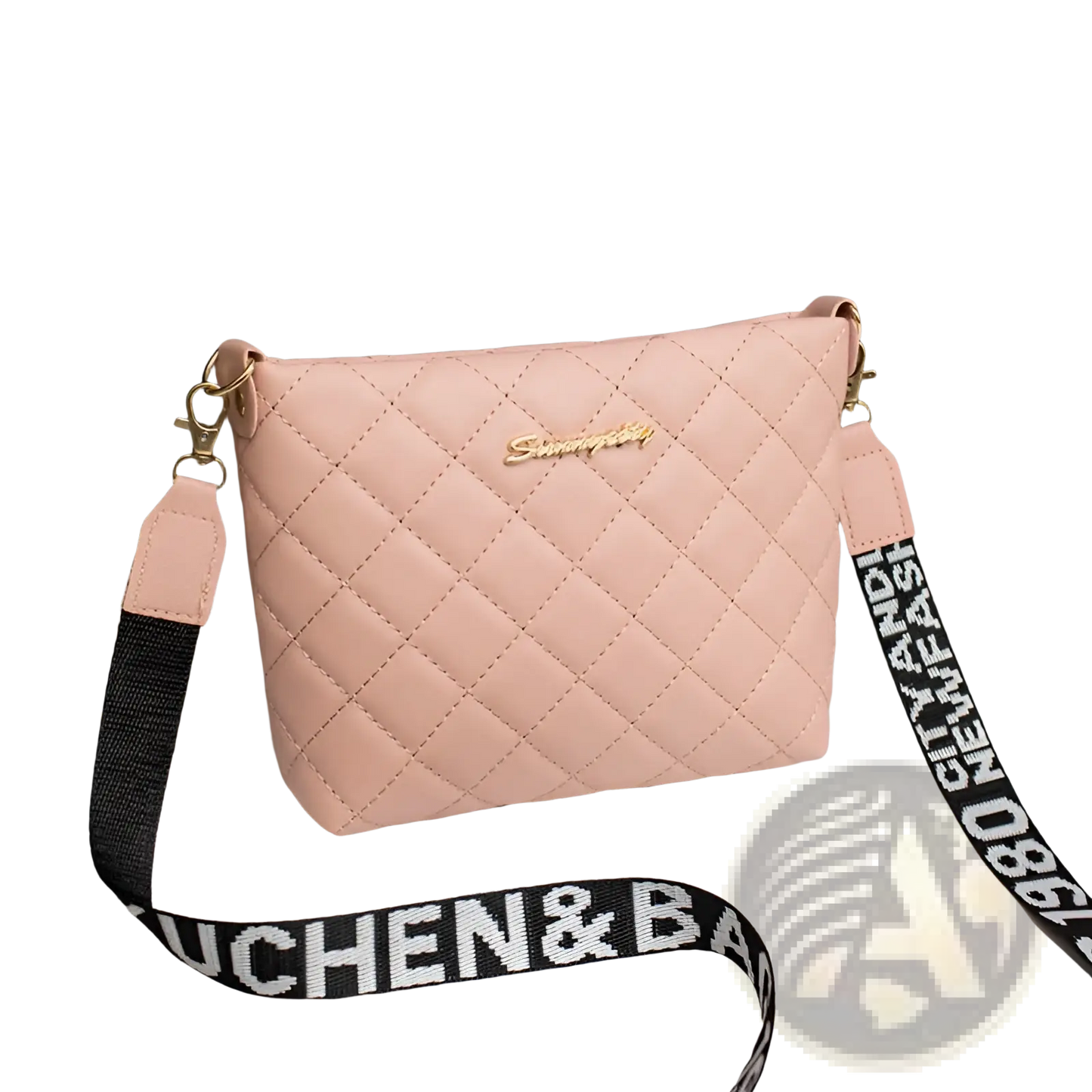 Quilted Chain Messenger Bag with Striped Crossbody Strap