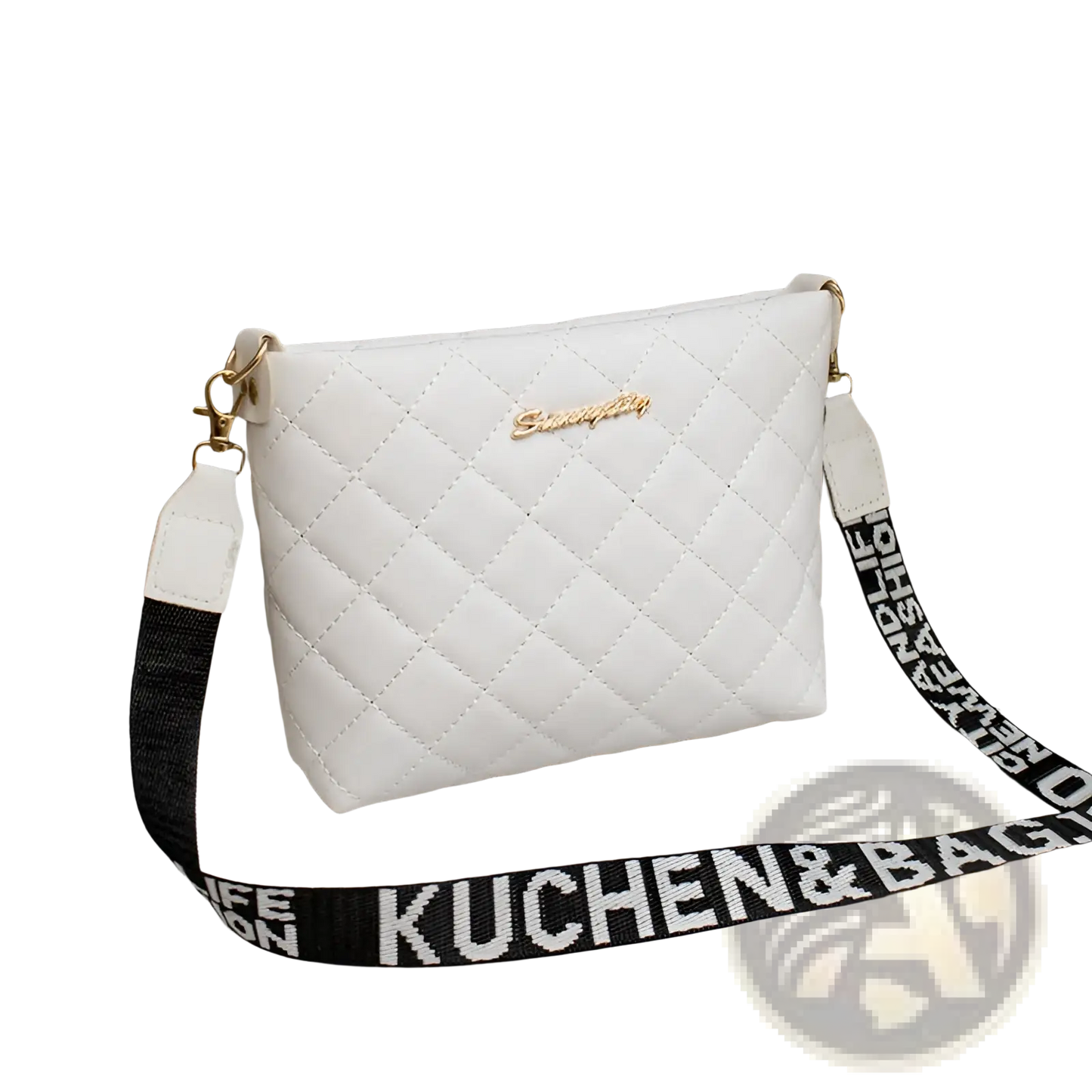 Quilted Chain Messenger Bag with Striped Crossbody Strap