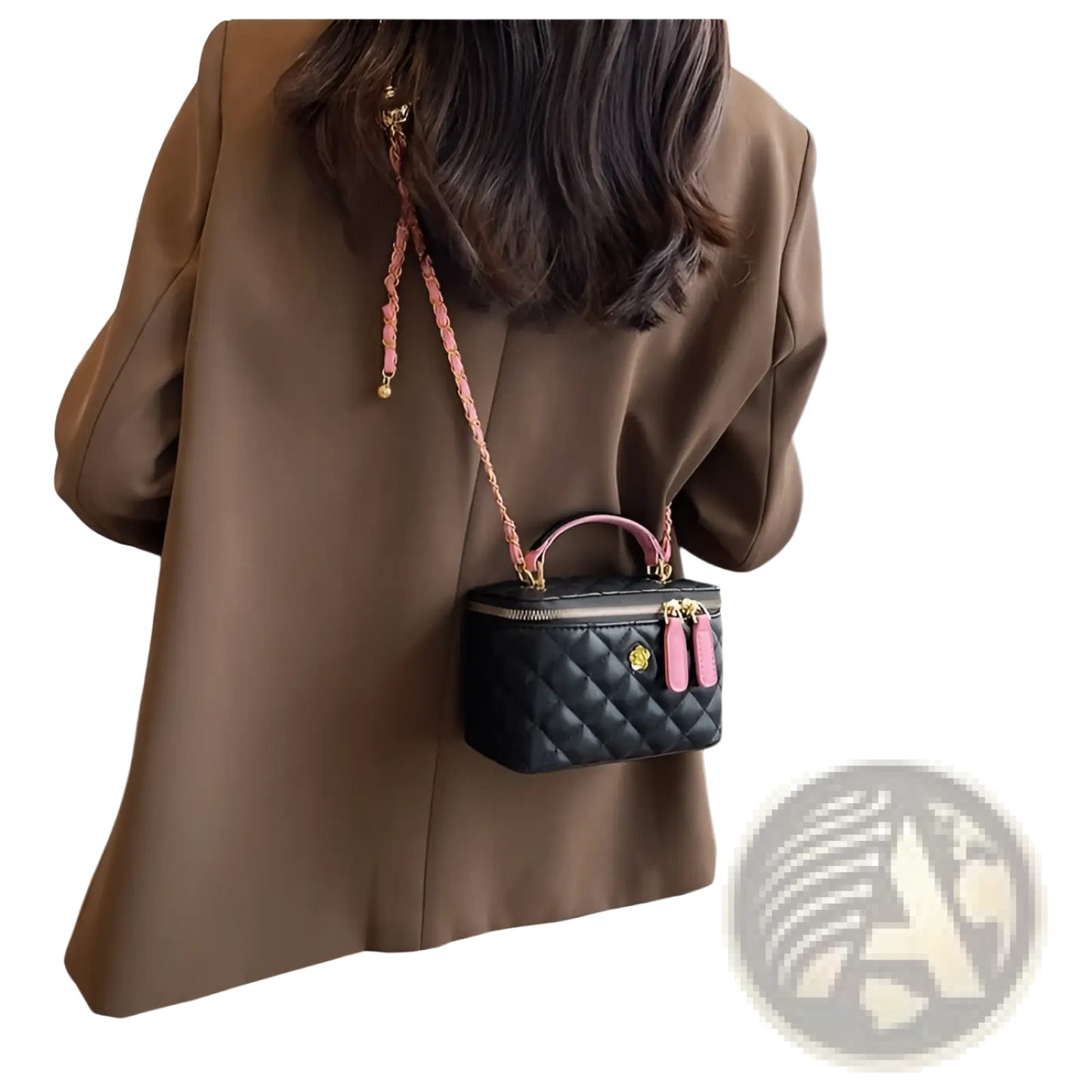 Quilted Diamond Chain Crossbody Bag with Pu Leather