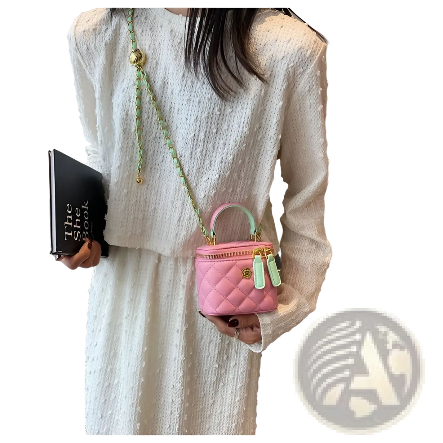 Quilted Diamond Chain Crossbody Bag with Pu Leather