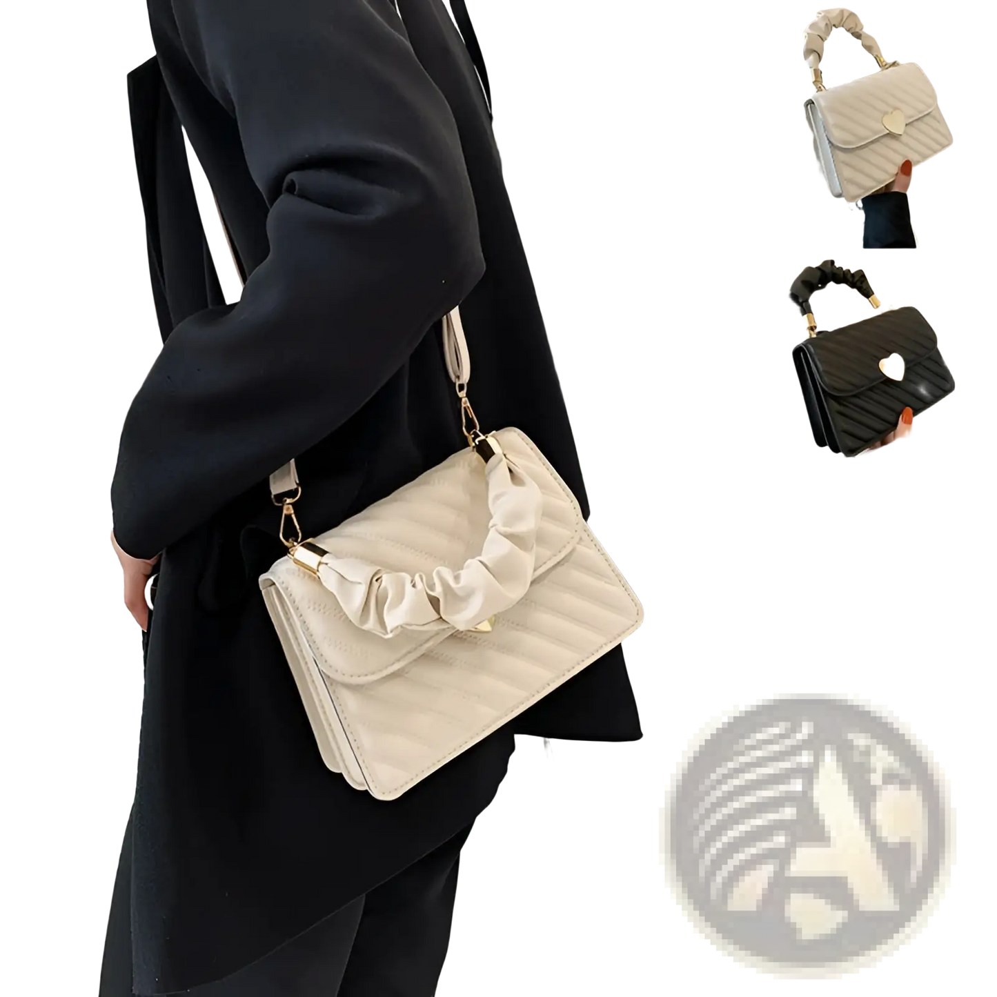 Quilted Heart Clasp Crossbody Bag with Ruched Handle