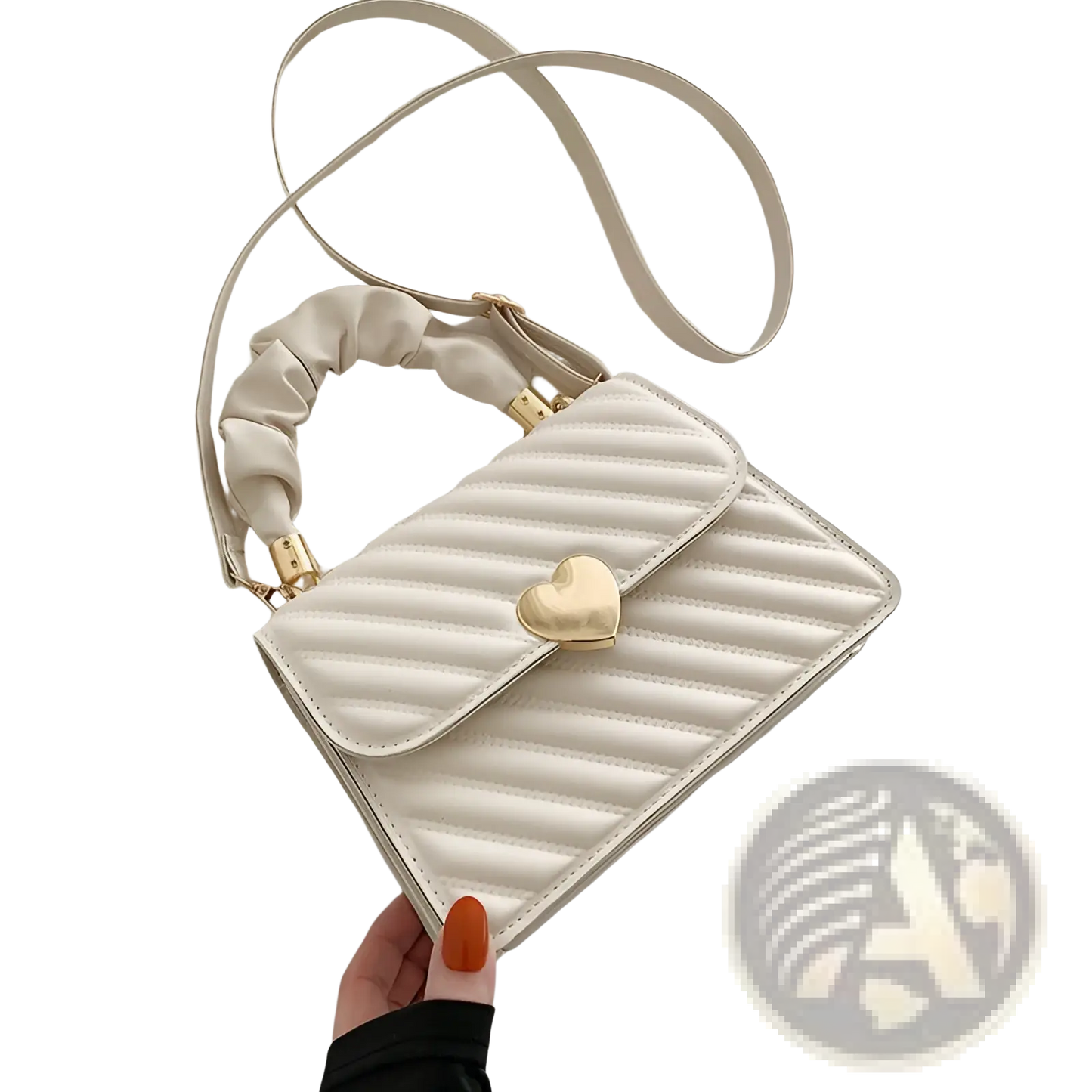 Quilted Heart Clasp Crossbody Bag with Ruched Handle