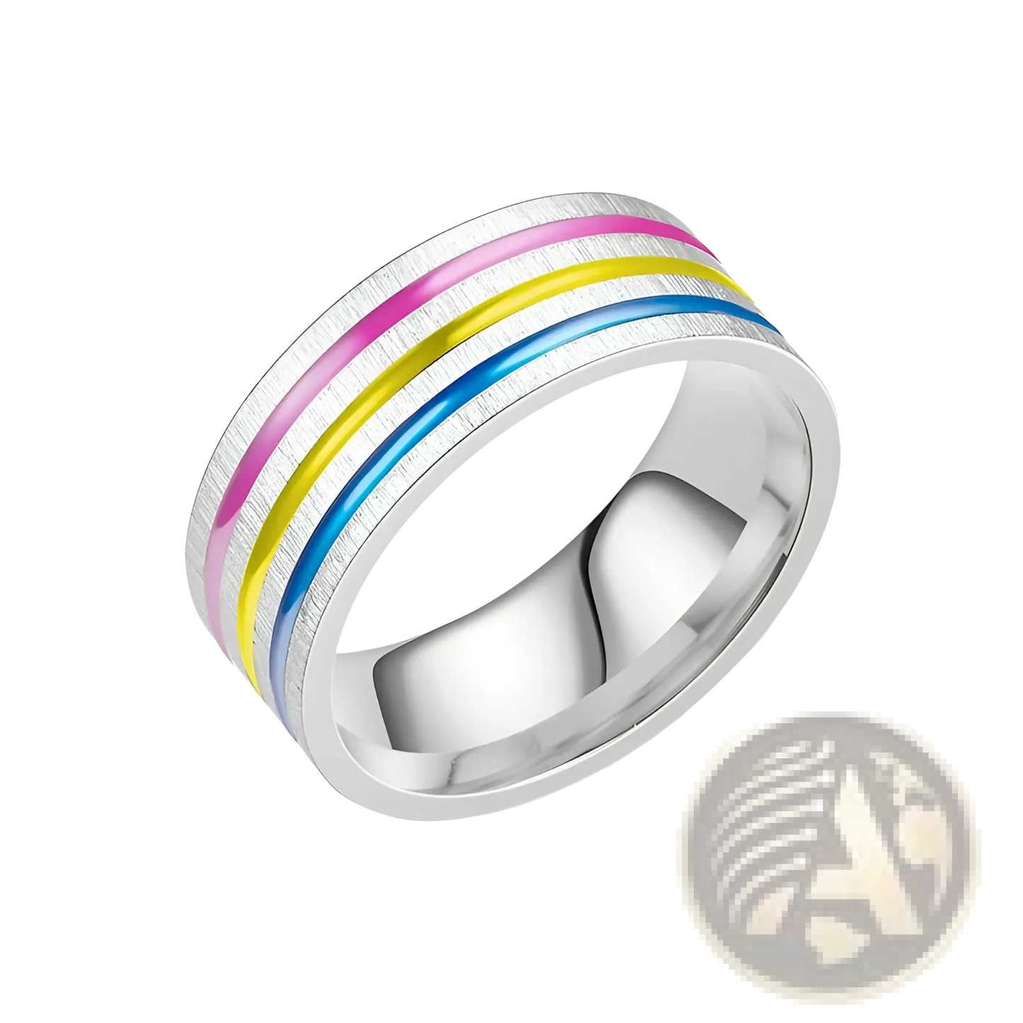 Rainbow Enamel Inlay Stainless Steel Unisex Band Ring