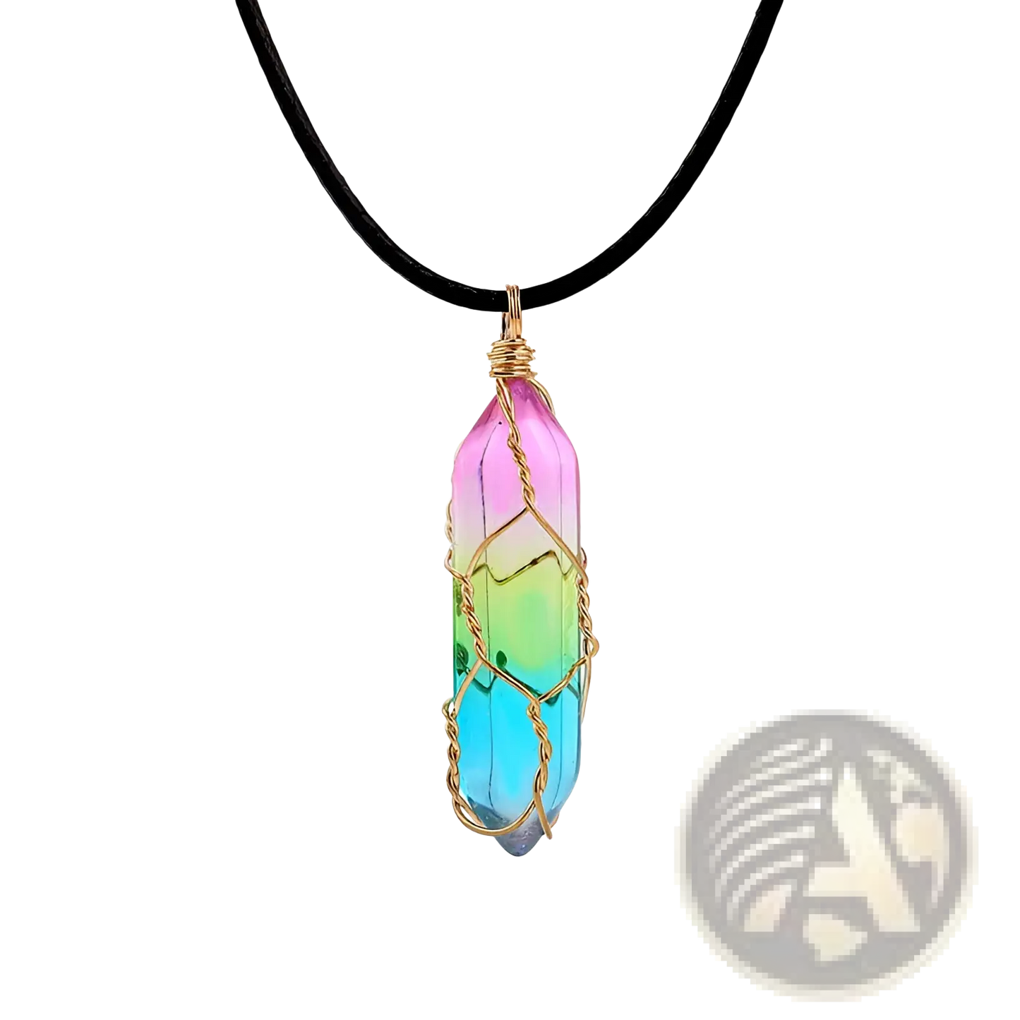 Rainbow Geometric Crystal Wire Wrapped Pendant Necklace