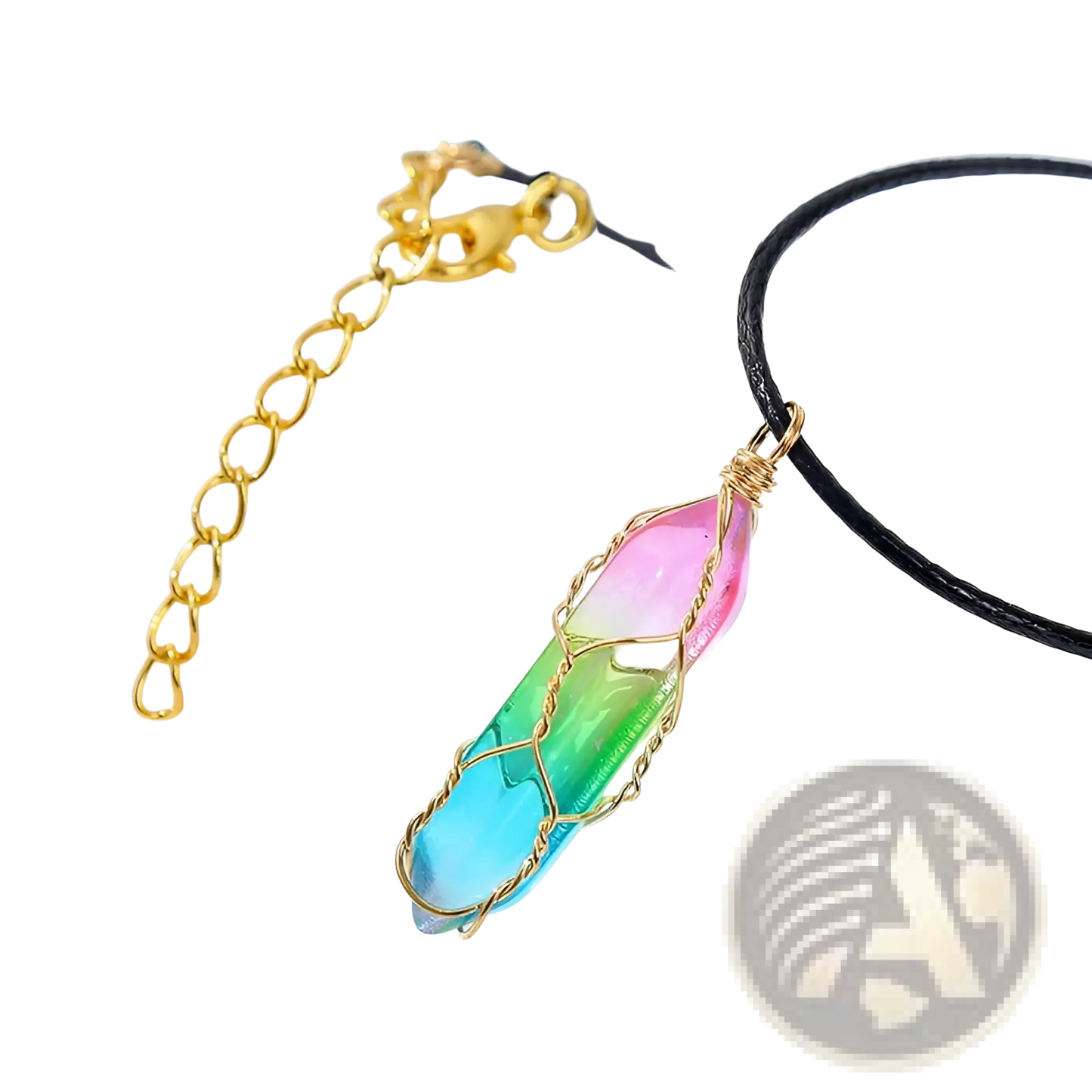 Rainbow Geometric Crystal Wire Wrapped Pendant Necklace