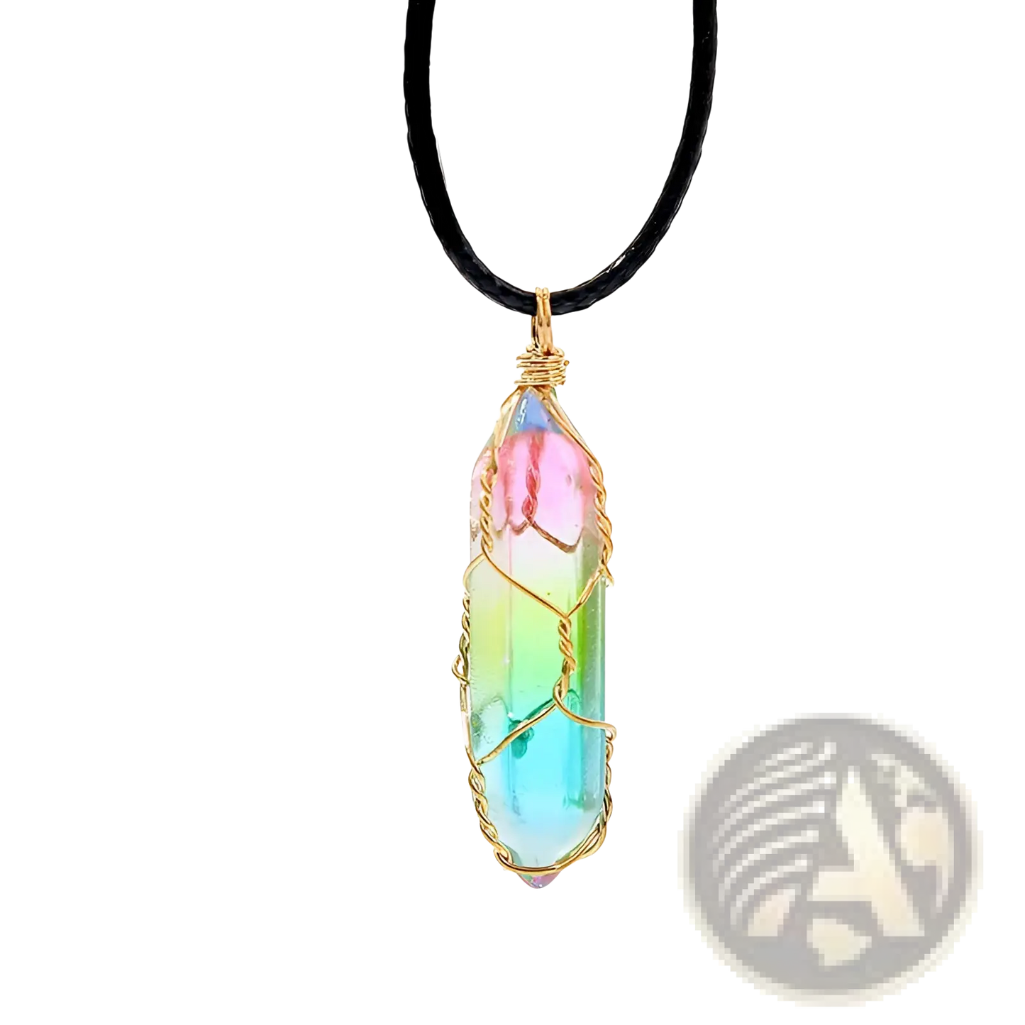 Rainbow Geometric Crystal Wire Wrapped Pendant Necklace