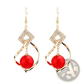 Red Bead and Crystal Geometric Gold Dangle Earrings