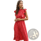 Red Floral Chiffon Ruffle Maxi Dress