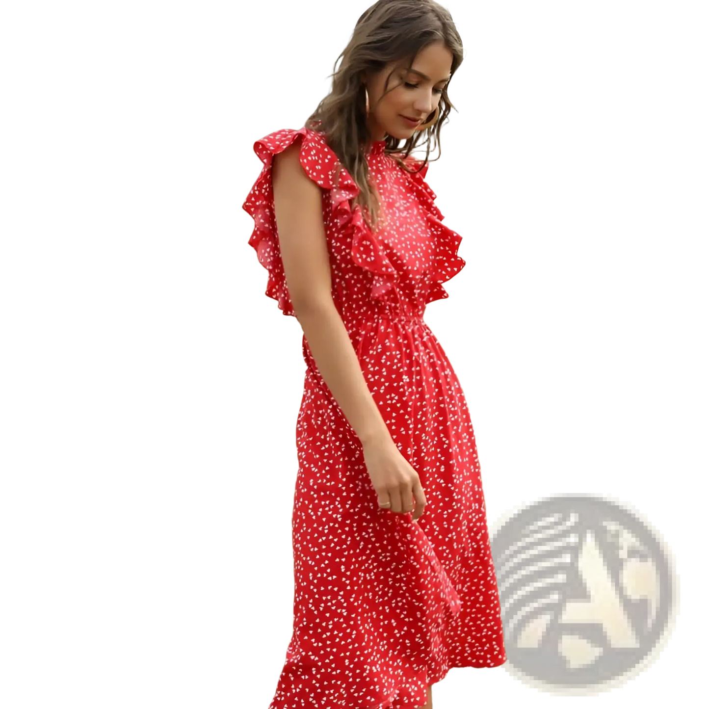 Red Floral Chiffon Ruffle Maxi Dress