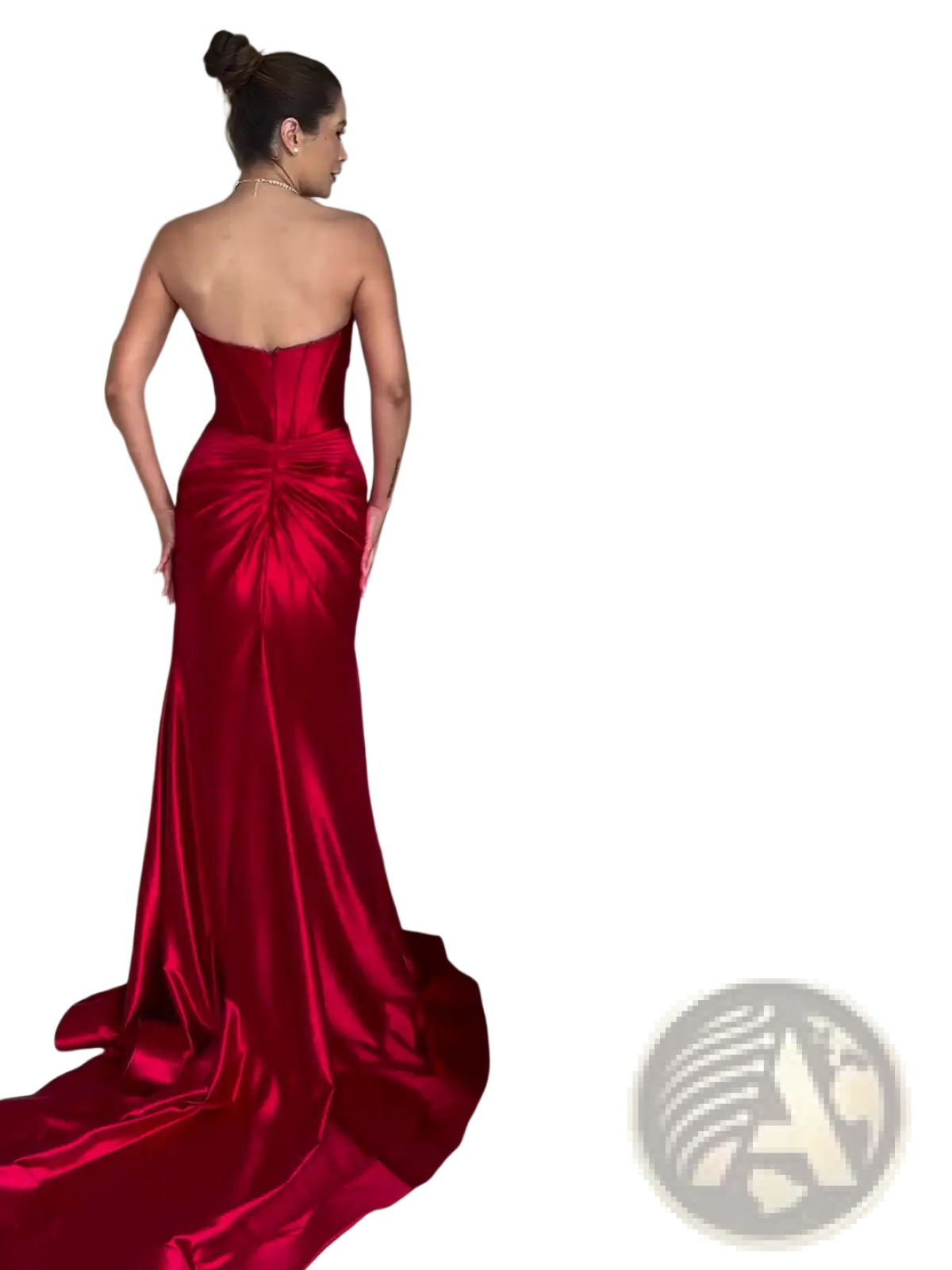 Red Satin Strapless Slit Mermaid Evening Gown
