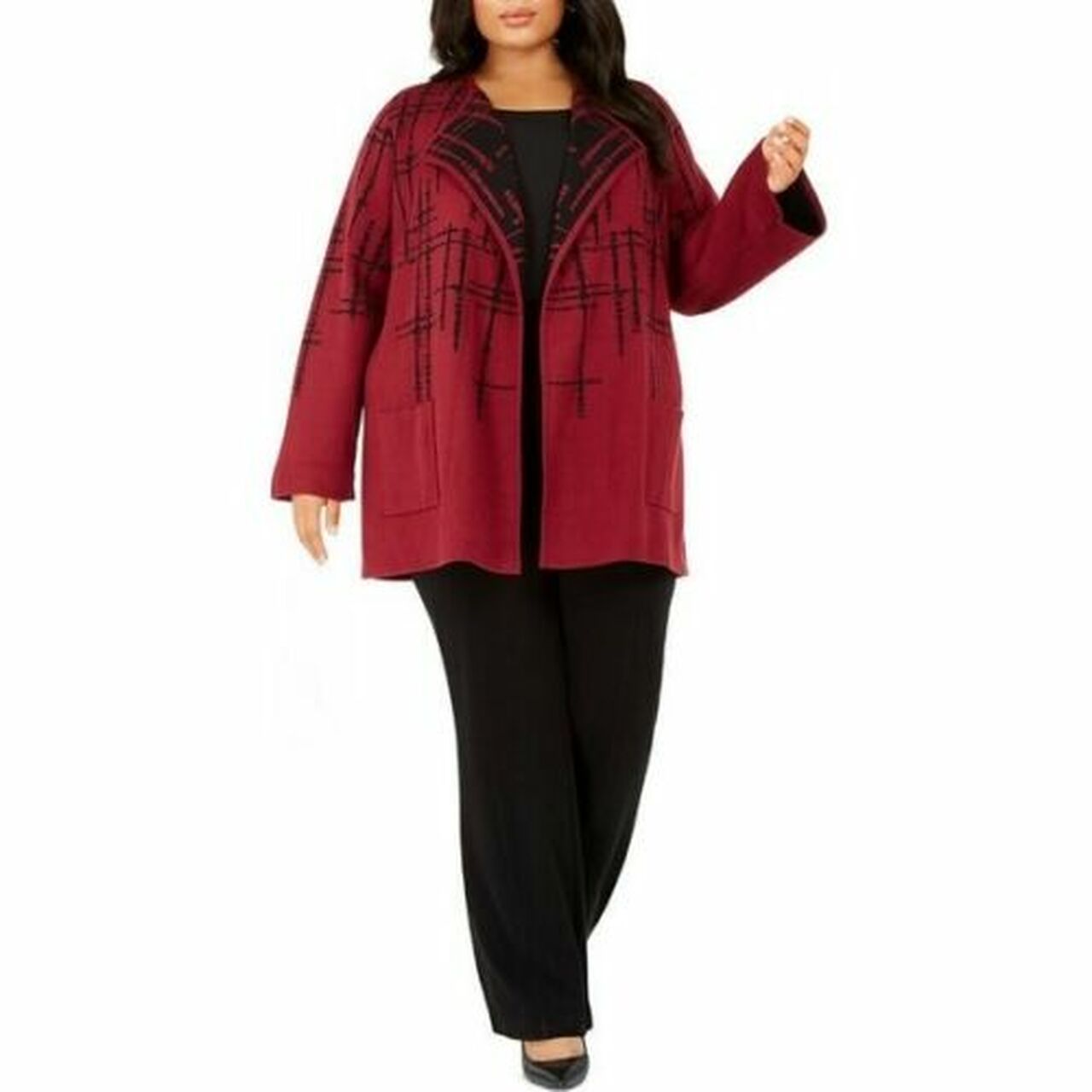 Jaqueta suéter feminina Alfani Double-Knit Malbec Speckled tamanho grande