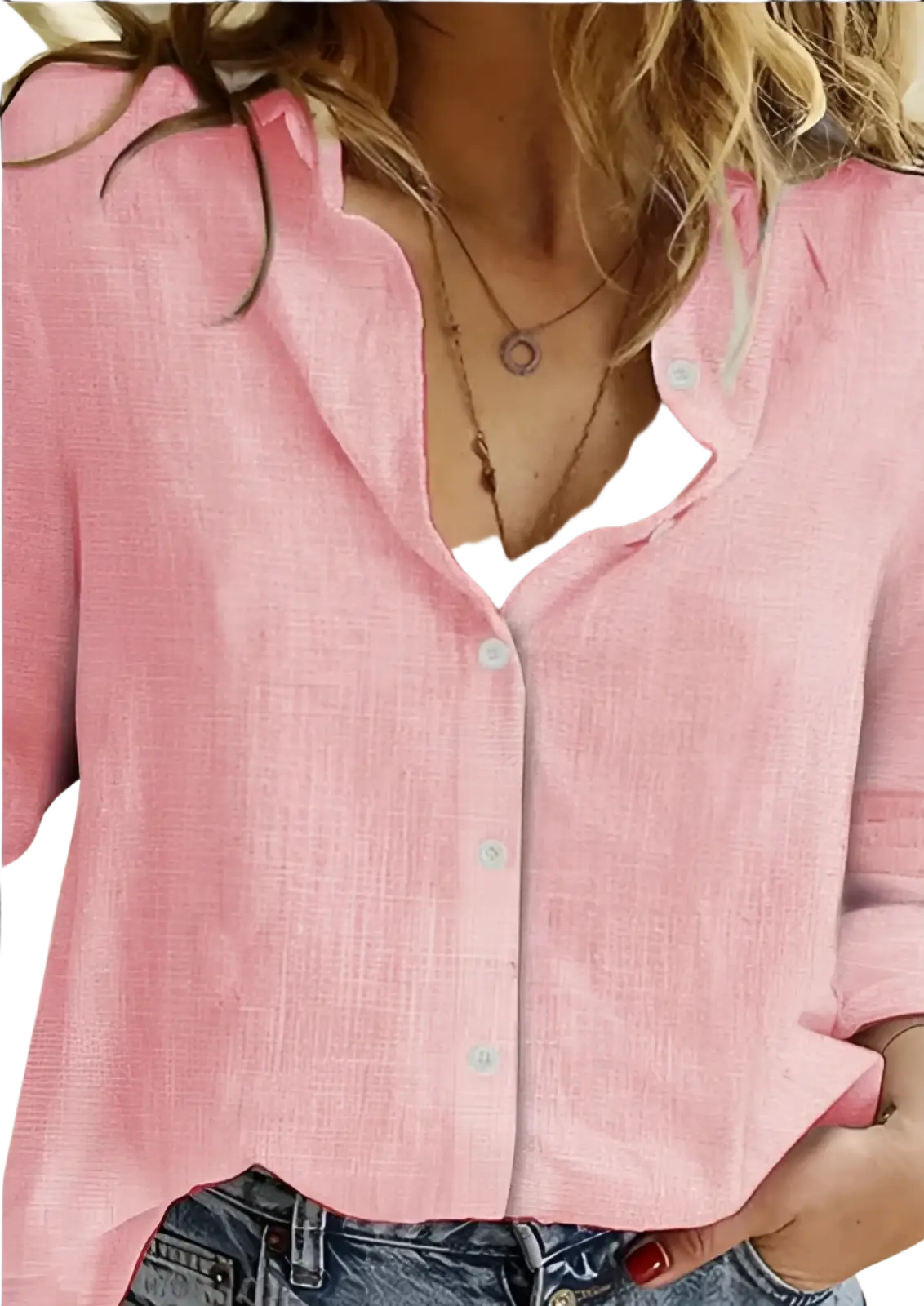 Relaxed Fit Textured Linen Long Sleeve Button Up Shirt