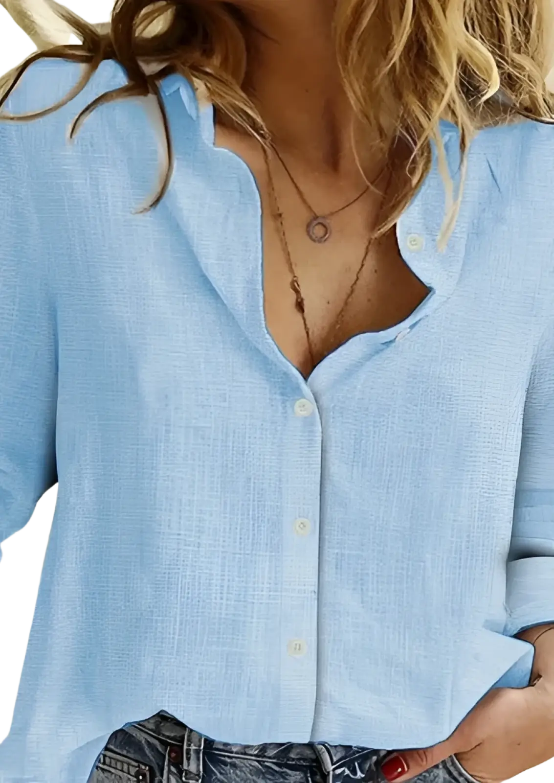 Relaxed Fit Textured Linen Long Sleeve Button Up Shirt