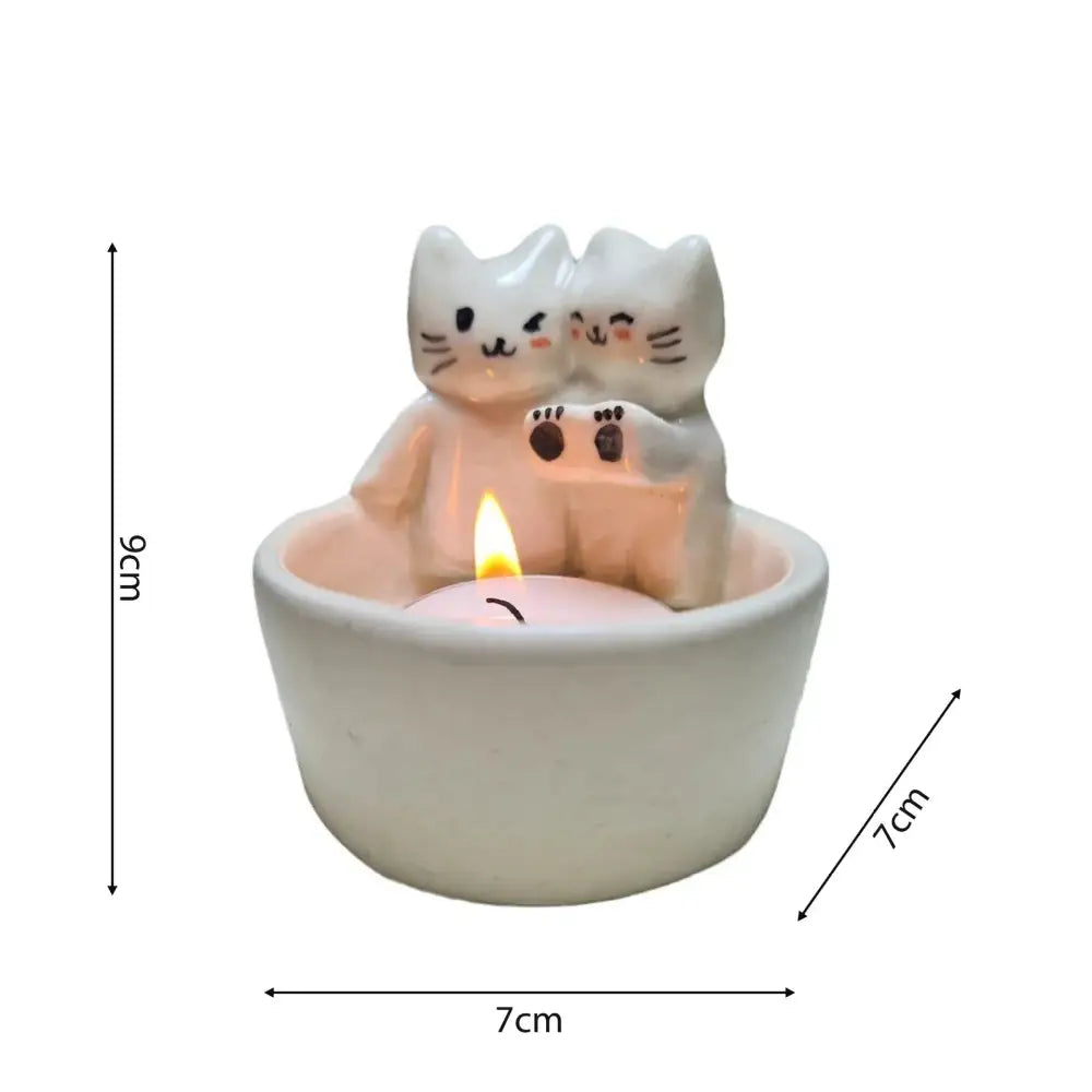 Handcrafted Cuddling Kittens Ceramic Candle Holder