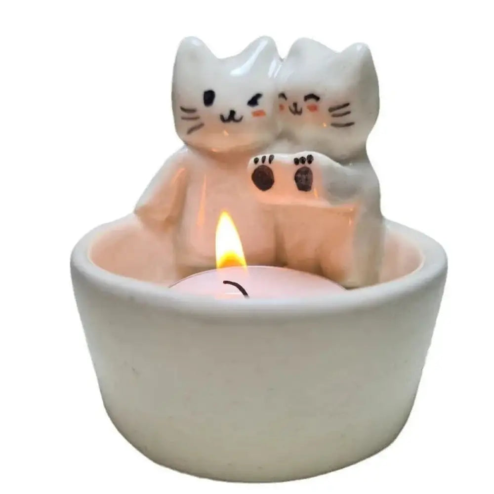 Handcrafted Cuddling Kittens Ceramic Candle Holder