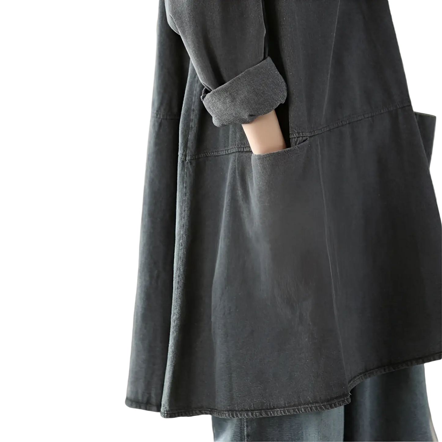 Retro Artistic Plus Size Dark Gray Denim Tunic Dress