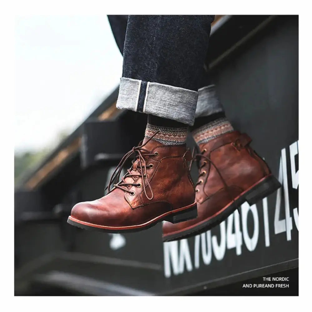 Men's Retro Leather Lace-up Ankle Boots