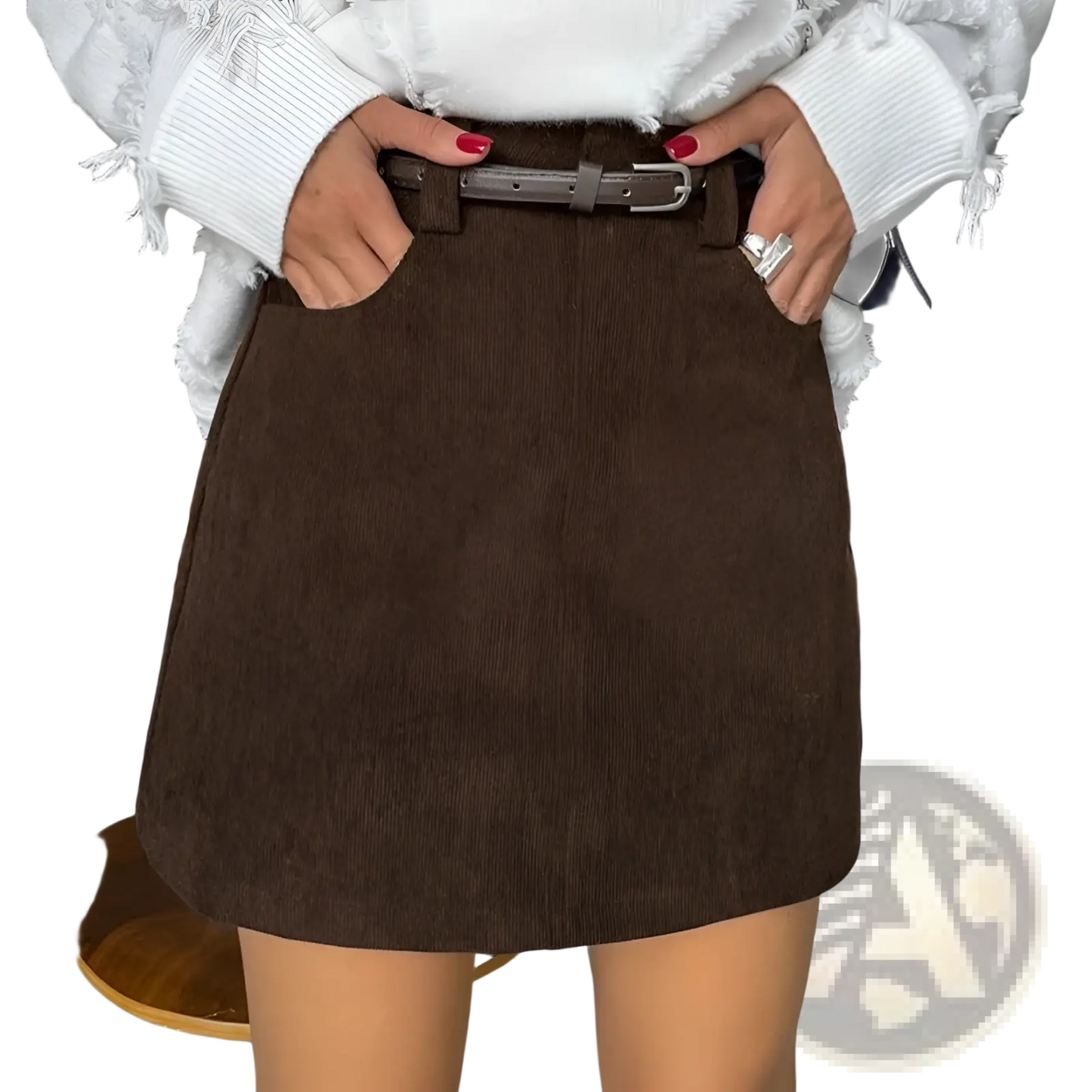 Retro Corduroy Mini Skirt with Matching Belt